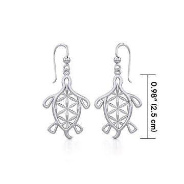Turtle with Flower of Life Shell Silver Earrings TER1784 - Jewelry